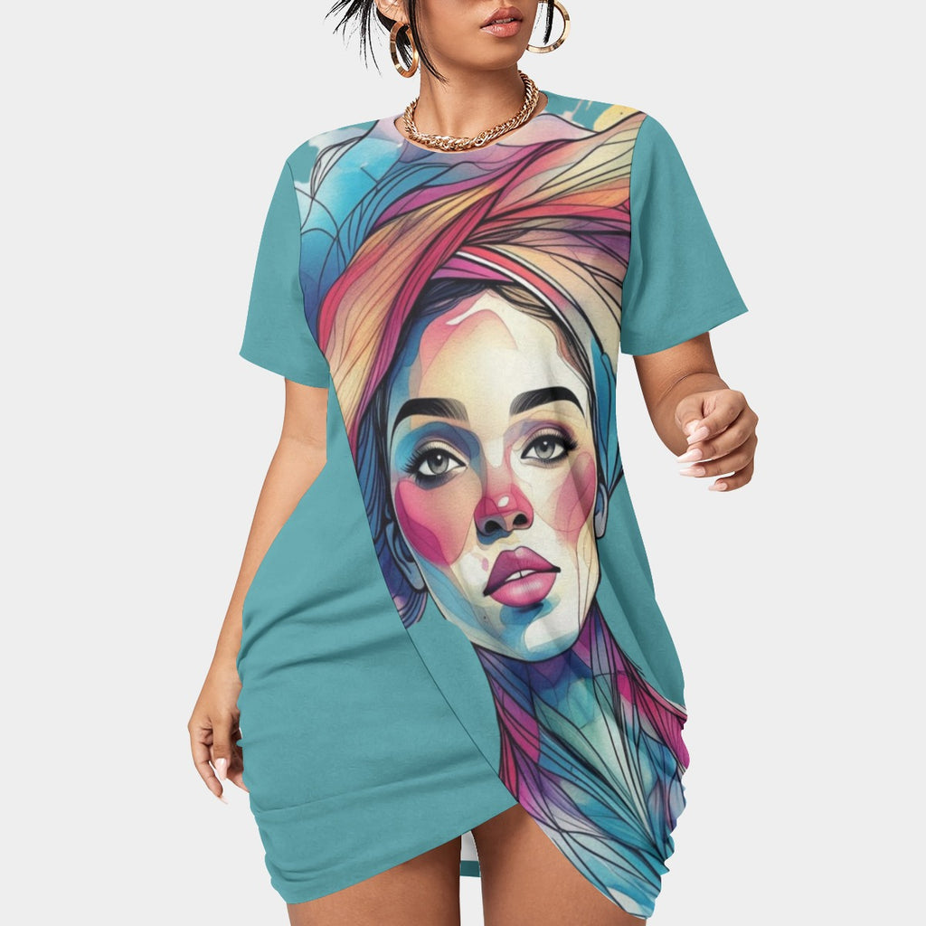 Women's Short Sleeve Stacked Hem Dress