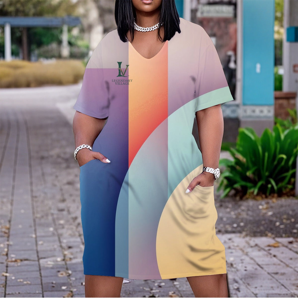 Stripe Search Women's V neck Dress