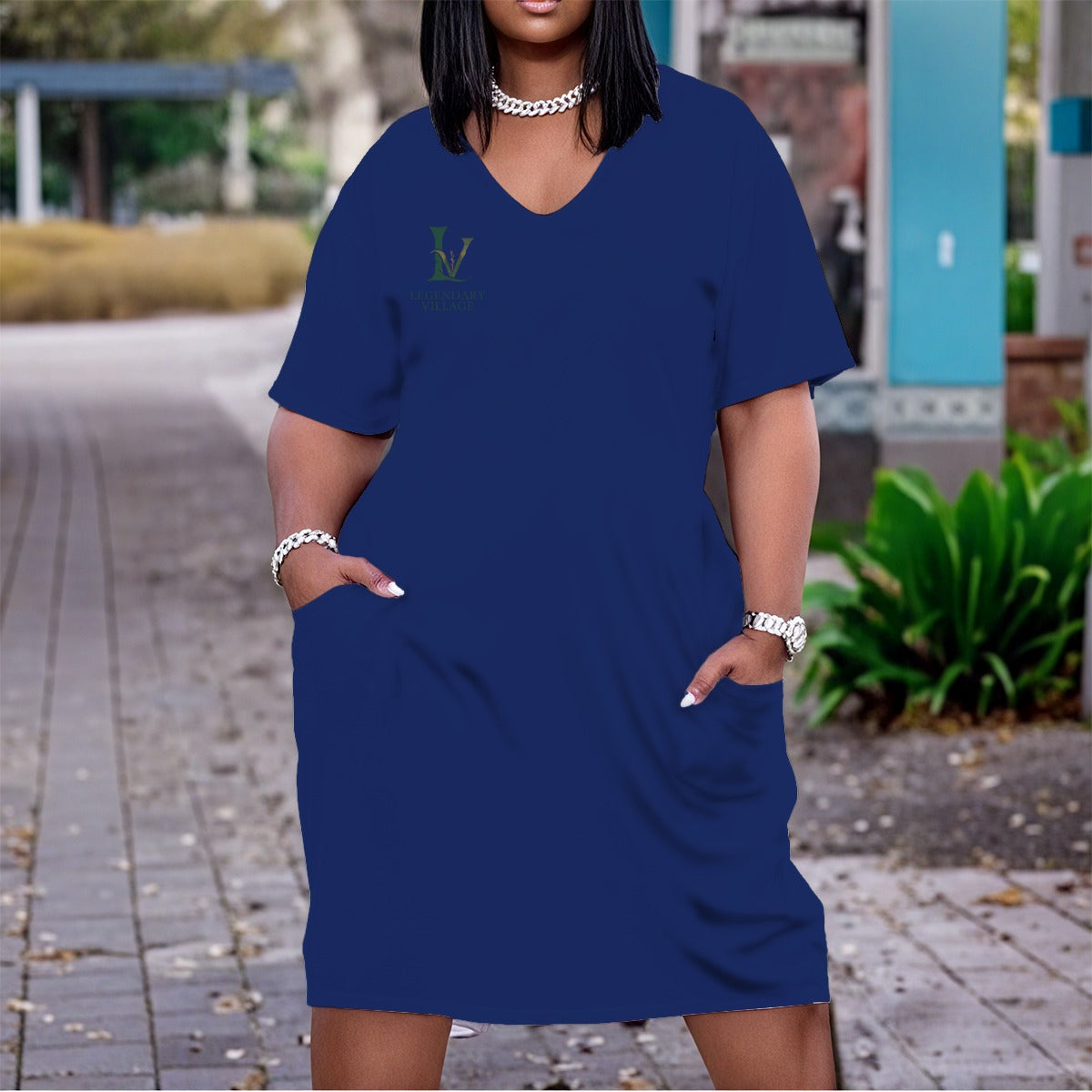 Stripe Search Women's V neck Dress