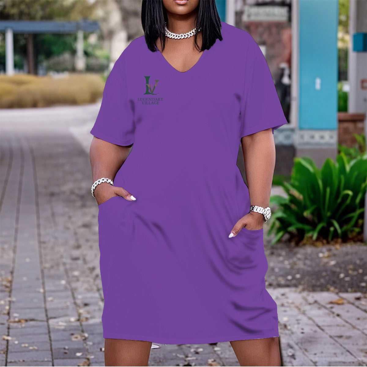Stripe Search Women's V neck Dress