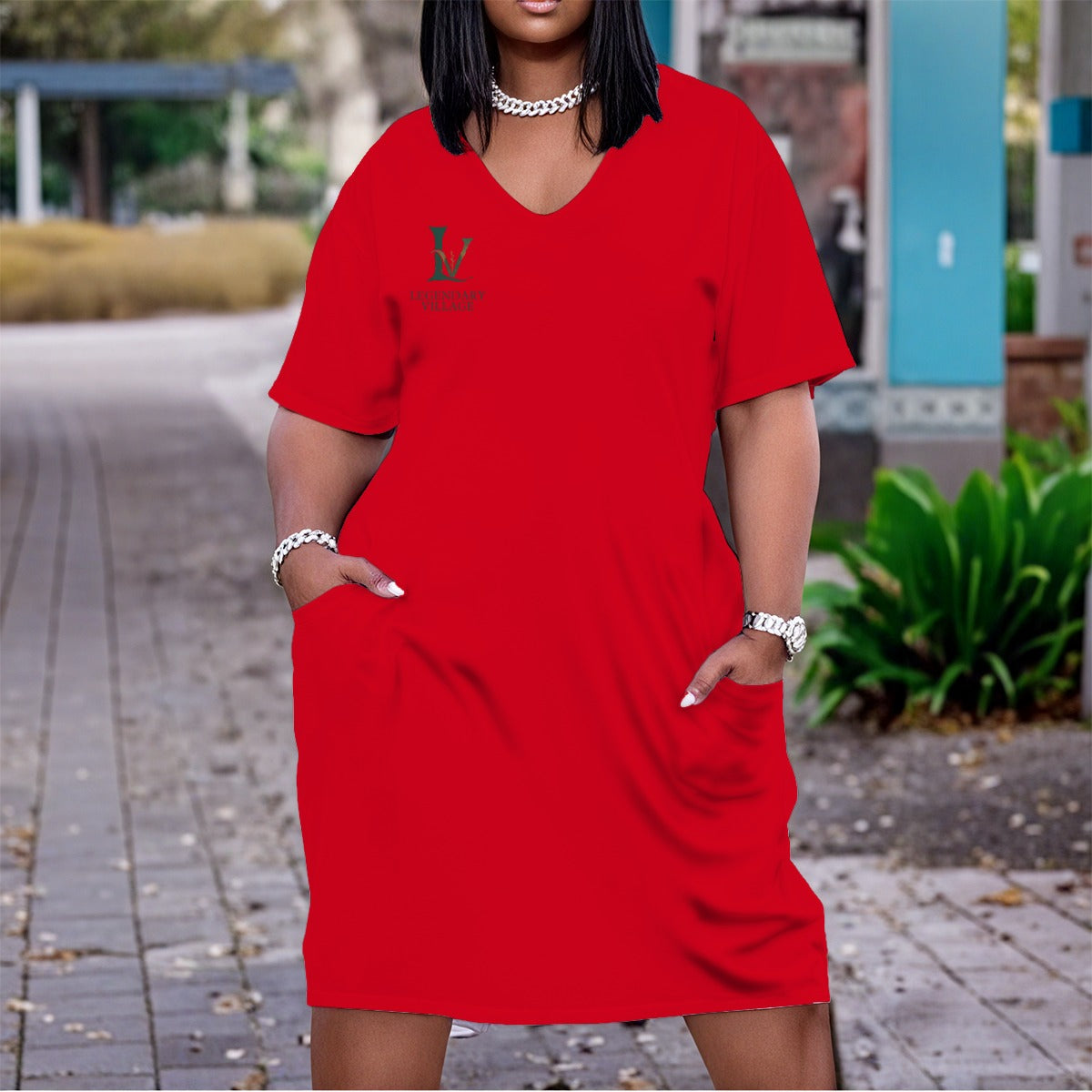 Stripe Search Women's V neck Dress