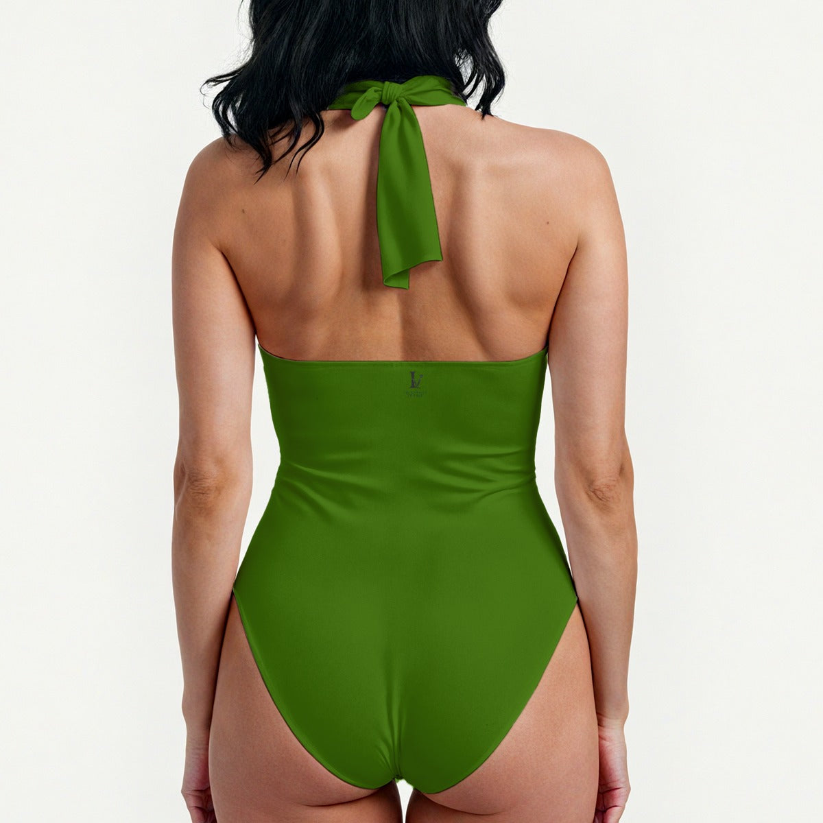 Peek a boo backless cross-body swimsuit