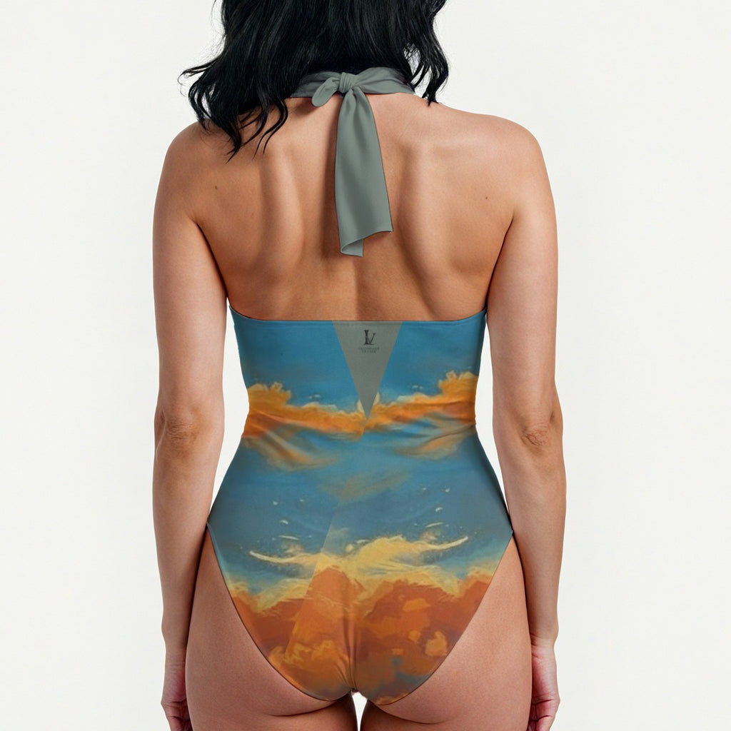 Peek a boo backless cross-body swimsuit