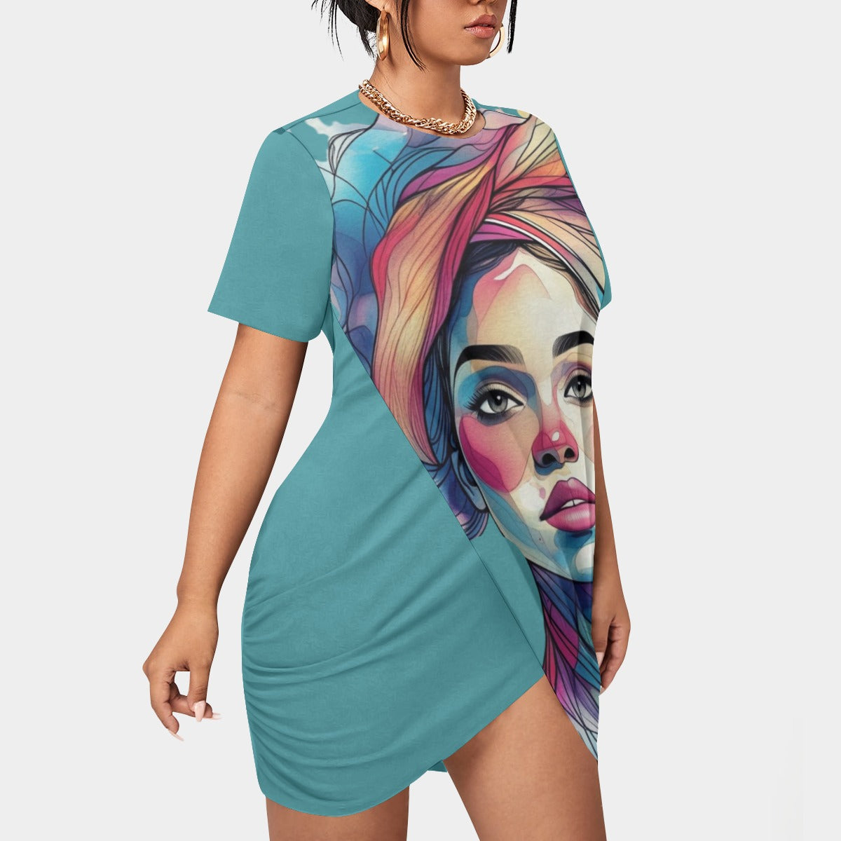 Women's Short Sleeve Stacked Hem Dress
