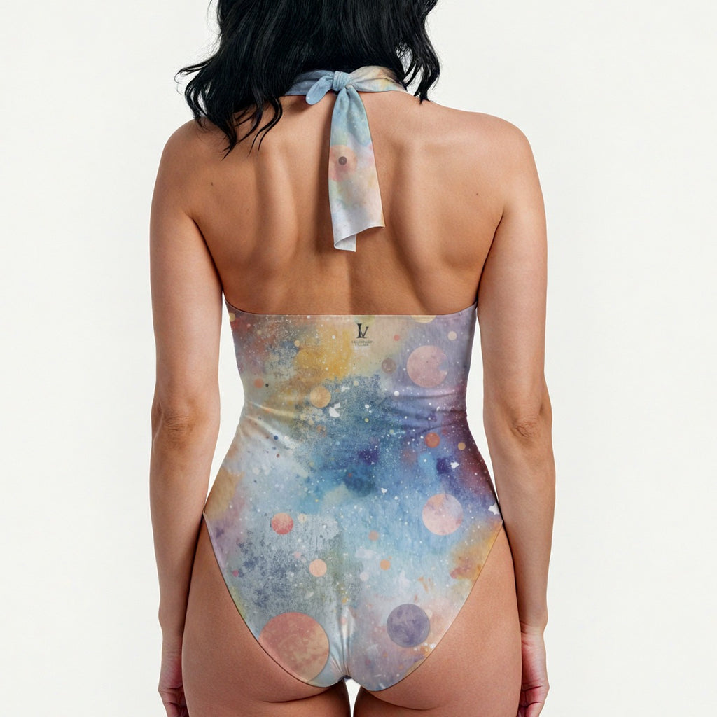 Peek a boo backless cross-body swimsuit