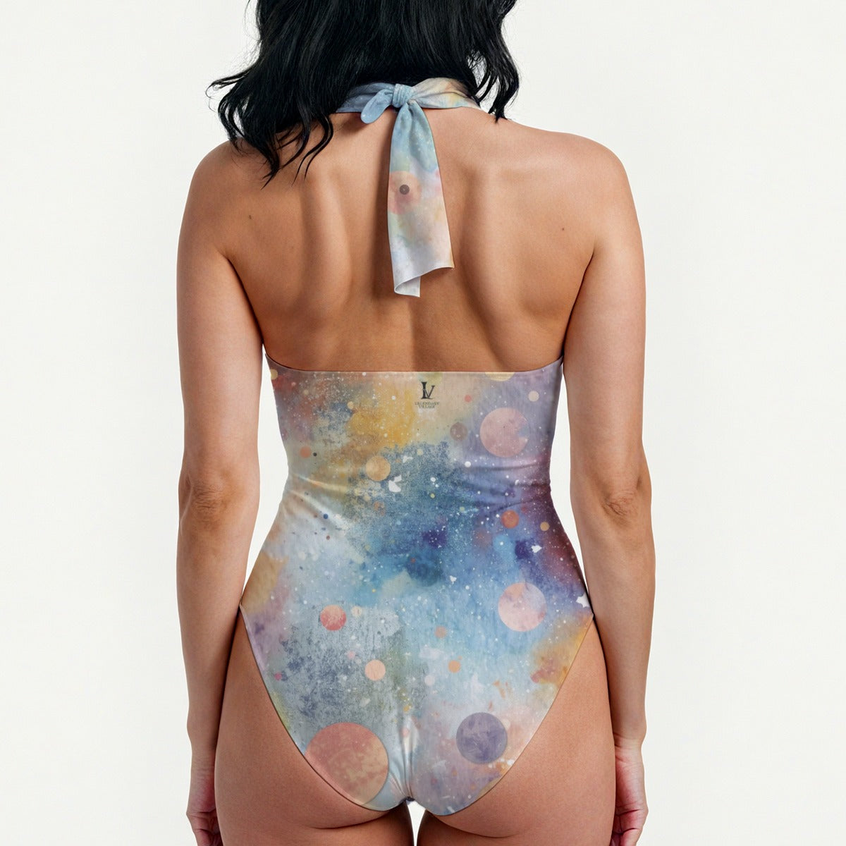 Peek a boo backless cross-body swimsuit