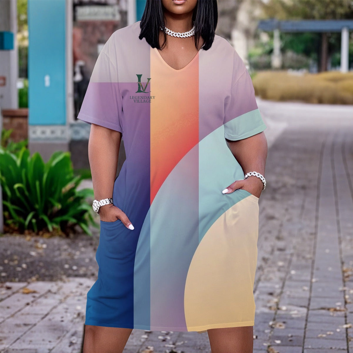 Stripe Search Women's V neck Dress