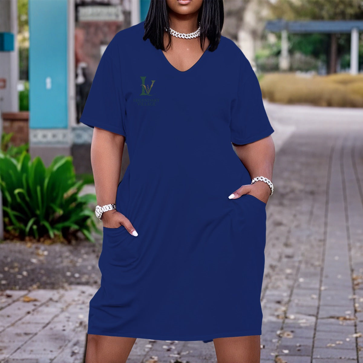 Stripe Search Women's V neck Dress