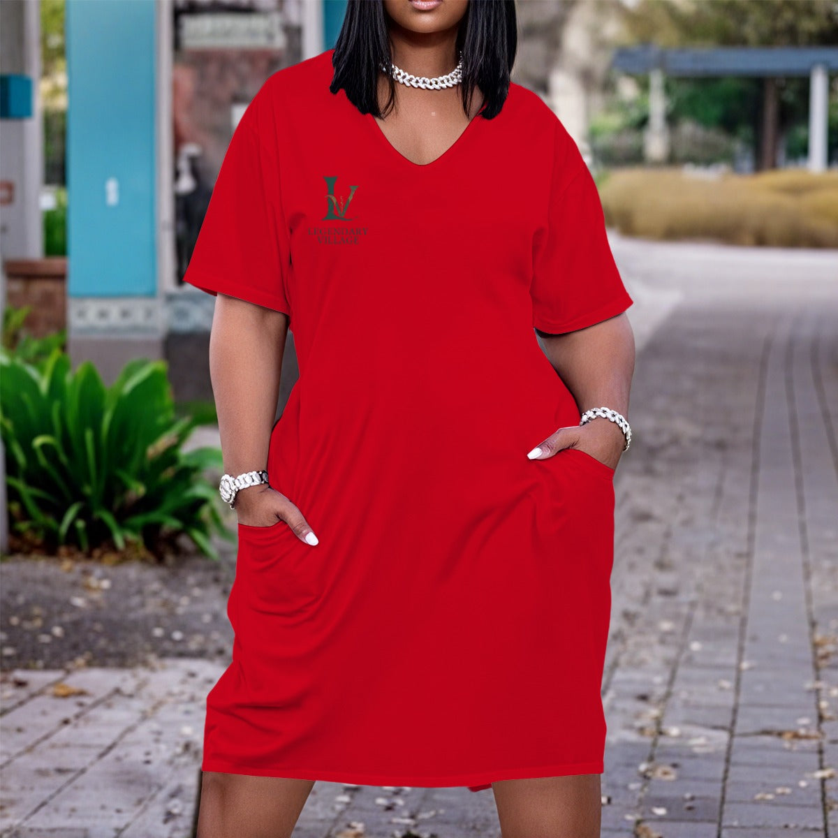 Stripe Search Women's V neck Dress