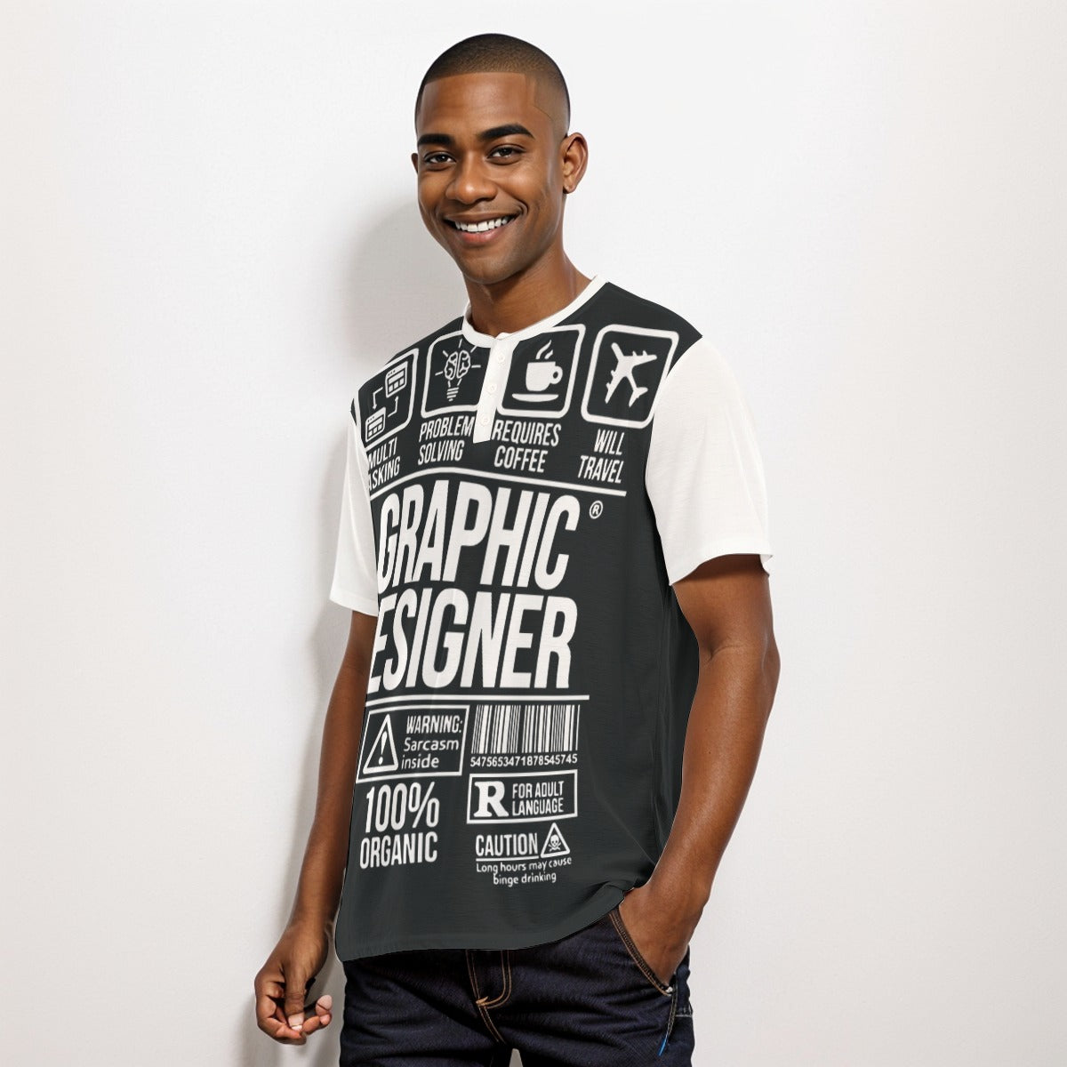 Graphic designer Men's Short Sleeve T-shirt With Button Closure