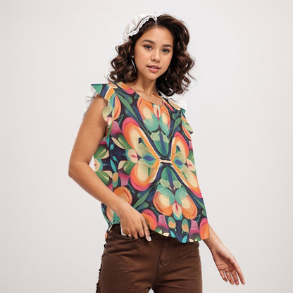 Butterfly effect Women's O-neck T-shirt With Ruffle Sleeves