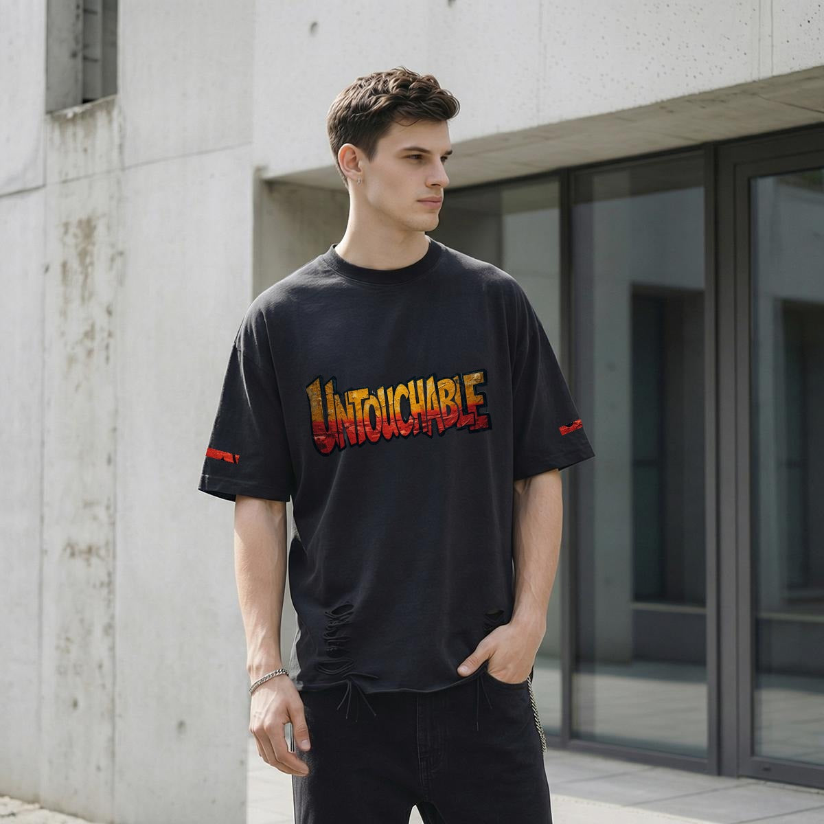 Untouchable Men’s Distressed Washed Oversized T-Shirt