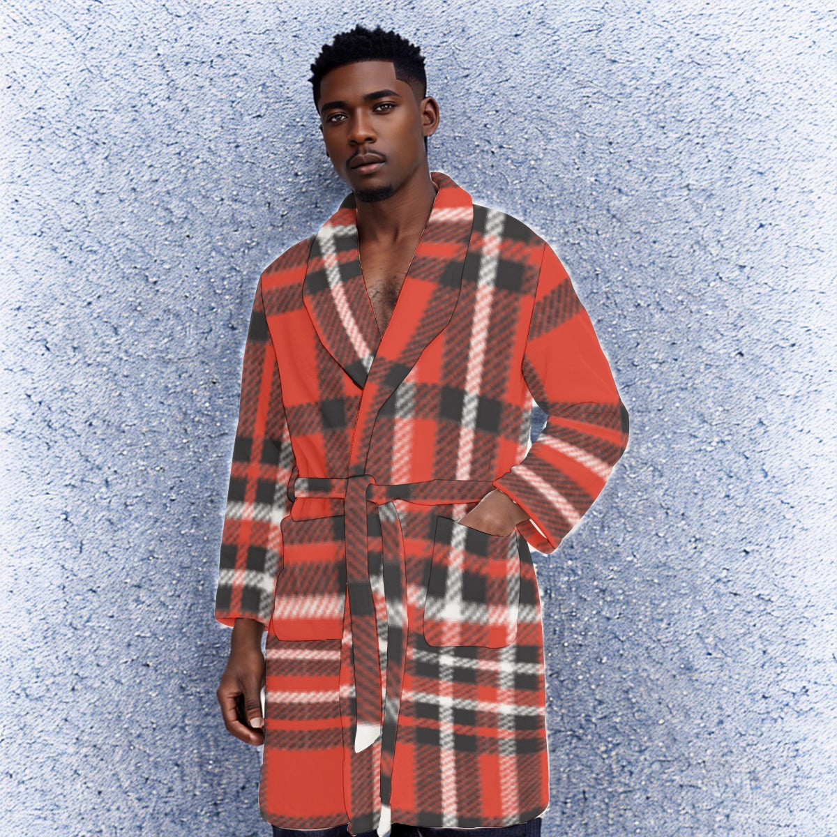 Plaid red Men's Borg Fleece Robe