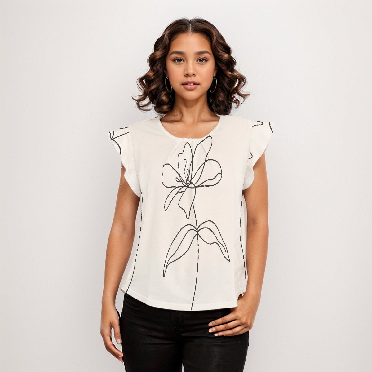 Lonely flower Women's O-neck T-shirt With Ruffle Sleeves