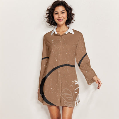 Going in circles Women's Lapel Shirt Dress With Long Sleeve