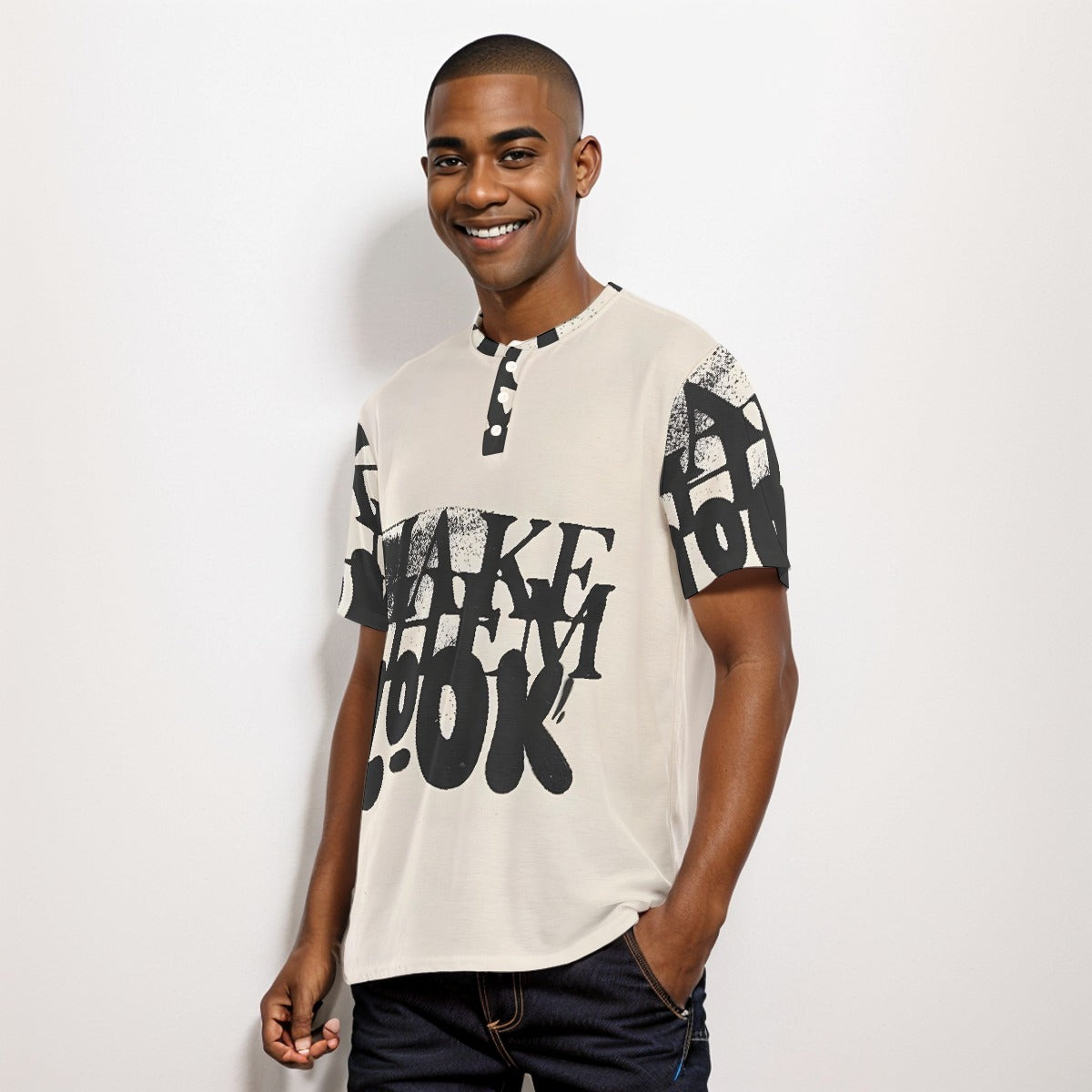 Make them look Men's Short Sleeve T-shirt With Button Closure