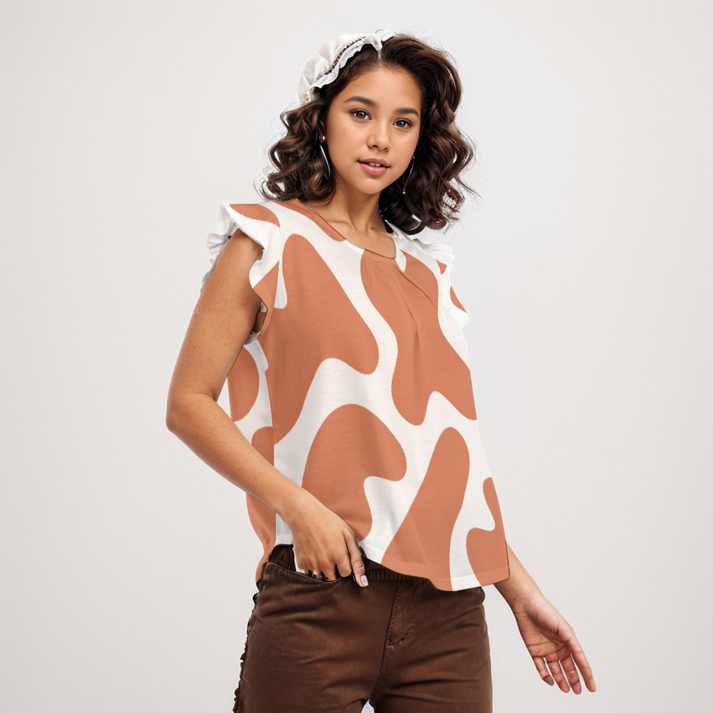 Liquid Women's O-neck T-shirt With Ruffle Sleeves