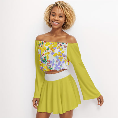 Floral Women's Off-shoulder Top And Skirt Set