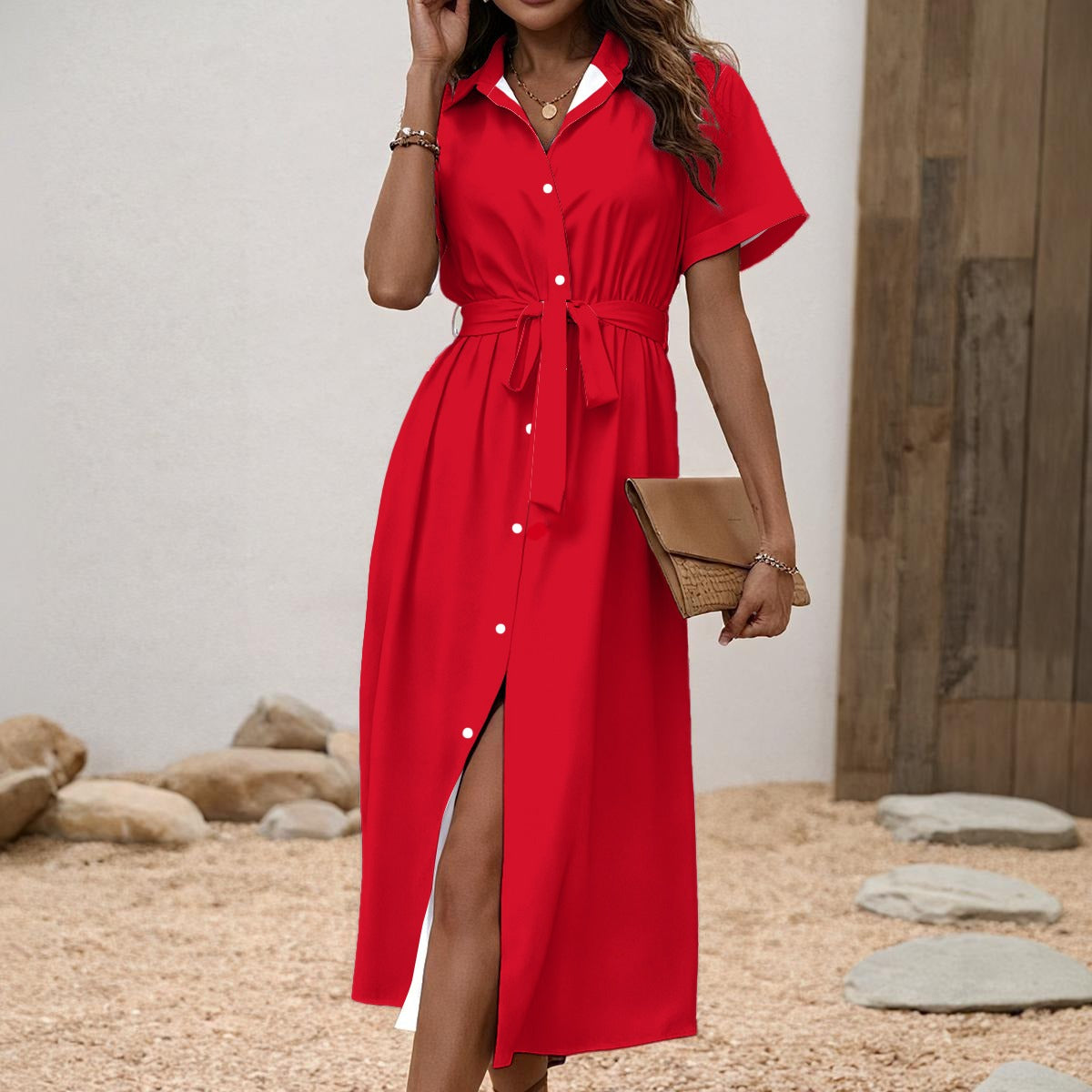 Pink Paradise Women's Belted Shirt Dress