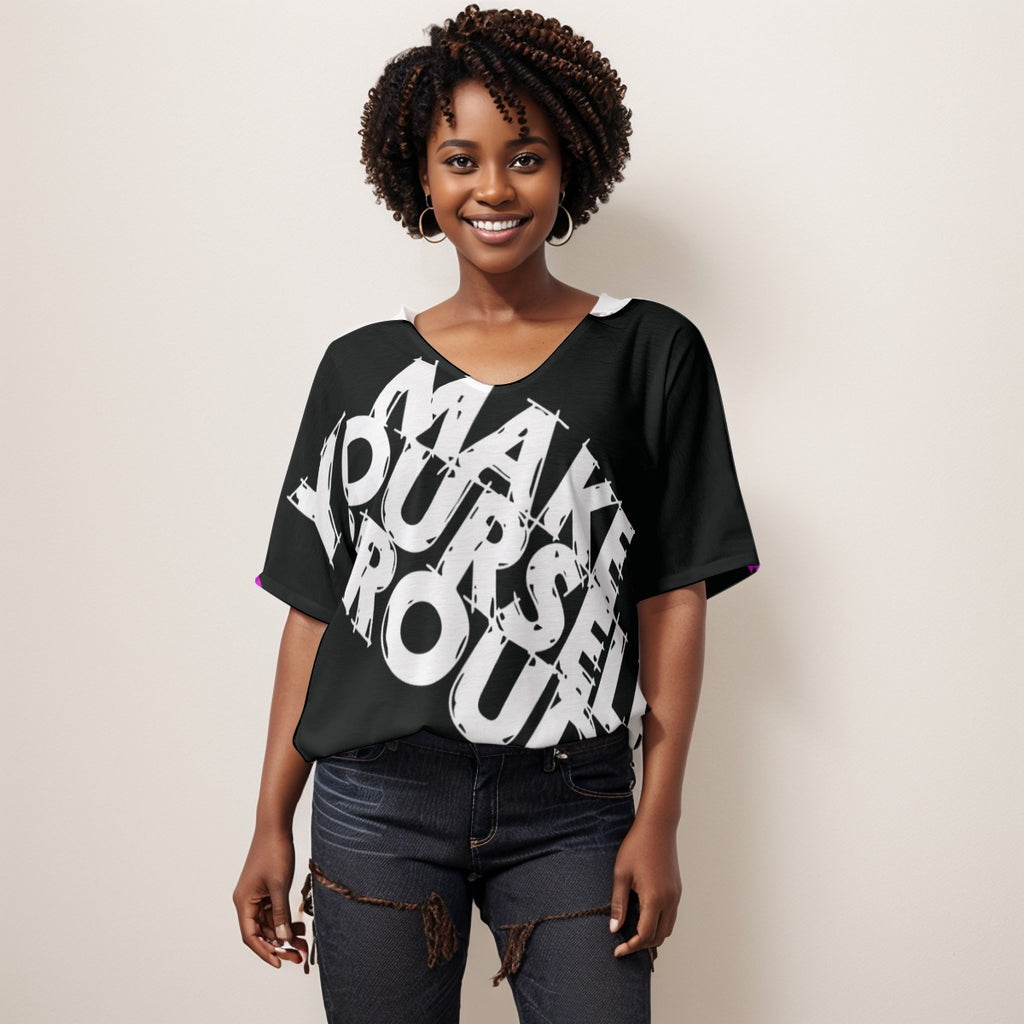 Make yourself proud Women's Bat Sleeves V-Neck Blouse
