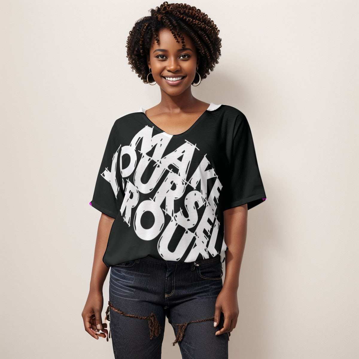 Make yourself proud Women's Bat Sleeves V-Neck Blouse