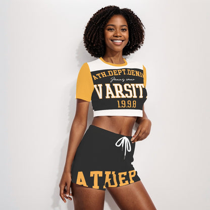 Varsity Women's O-neck T-shirt Shorts Suit