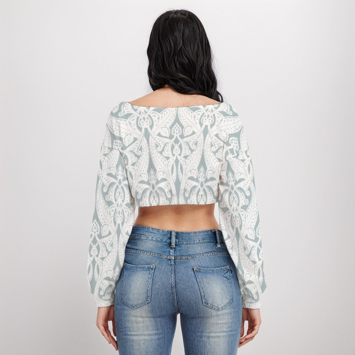 Tribal Women's V-neck Long Sleeve Cropped Sweatshirt