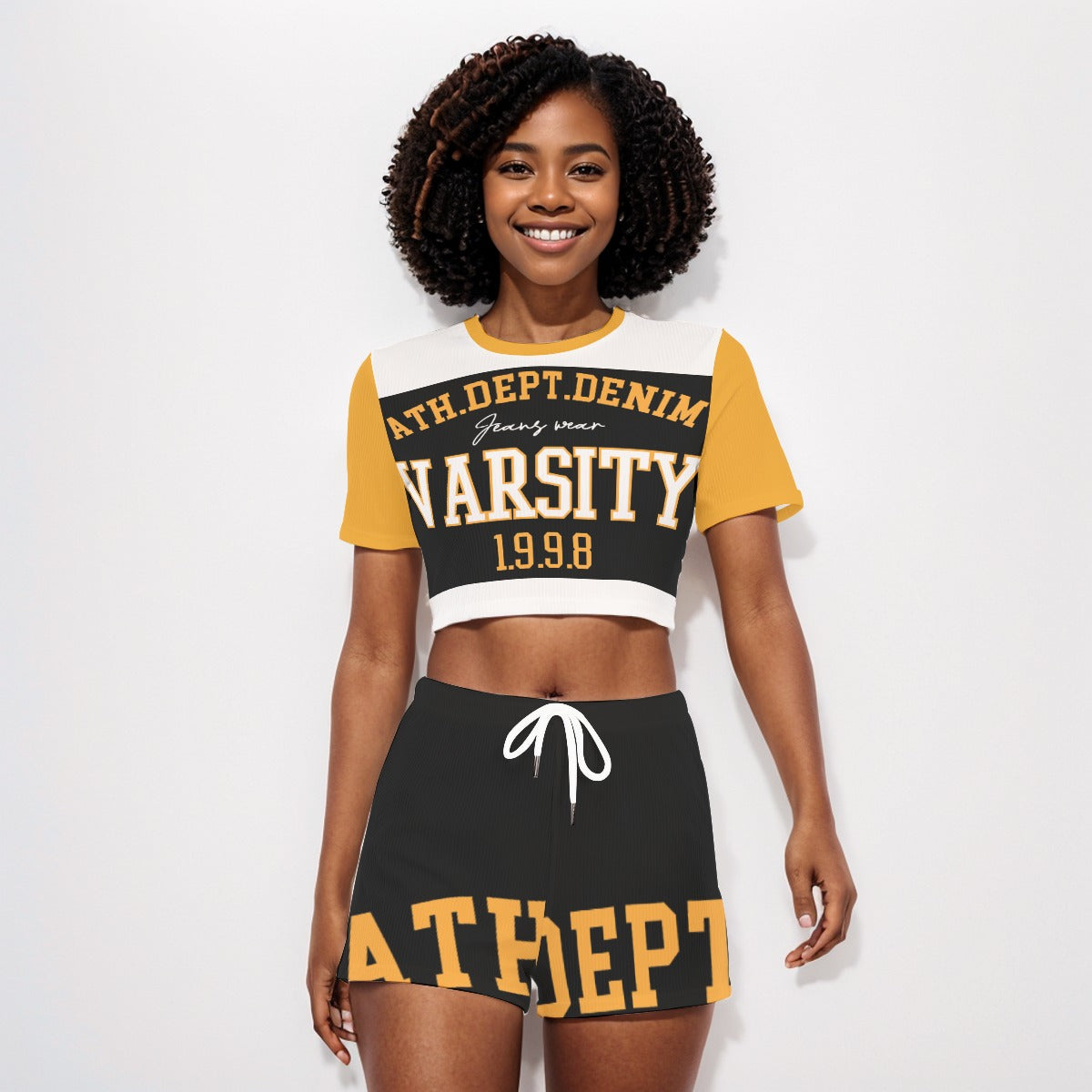 Varsity Women's O-neck T-shirt Shorts Suit