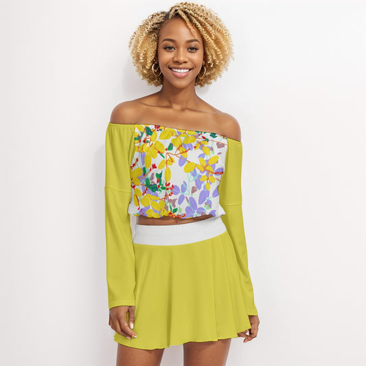 Floral Women's Off-shoulder Top And Skirt Set