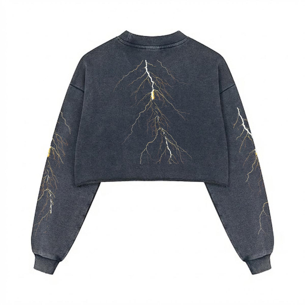 He watches me Women’s Cropped Distressed Sweatshirt