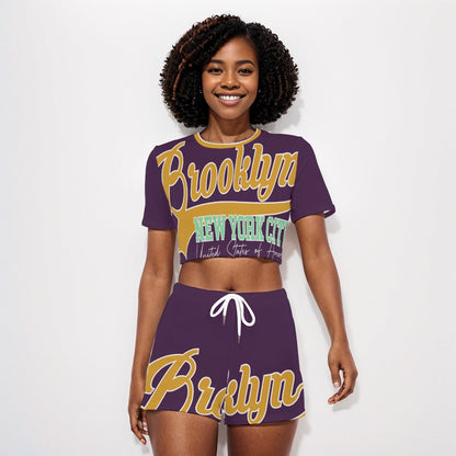 Varsity Women's O-neck T-shirt Shorts Suit