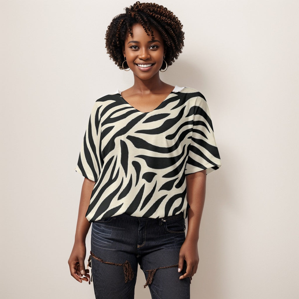 Zebora Women's Bat Sleeves V-Neck Blouse