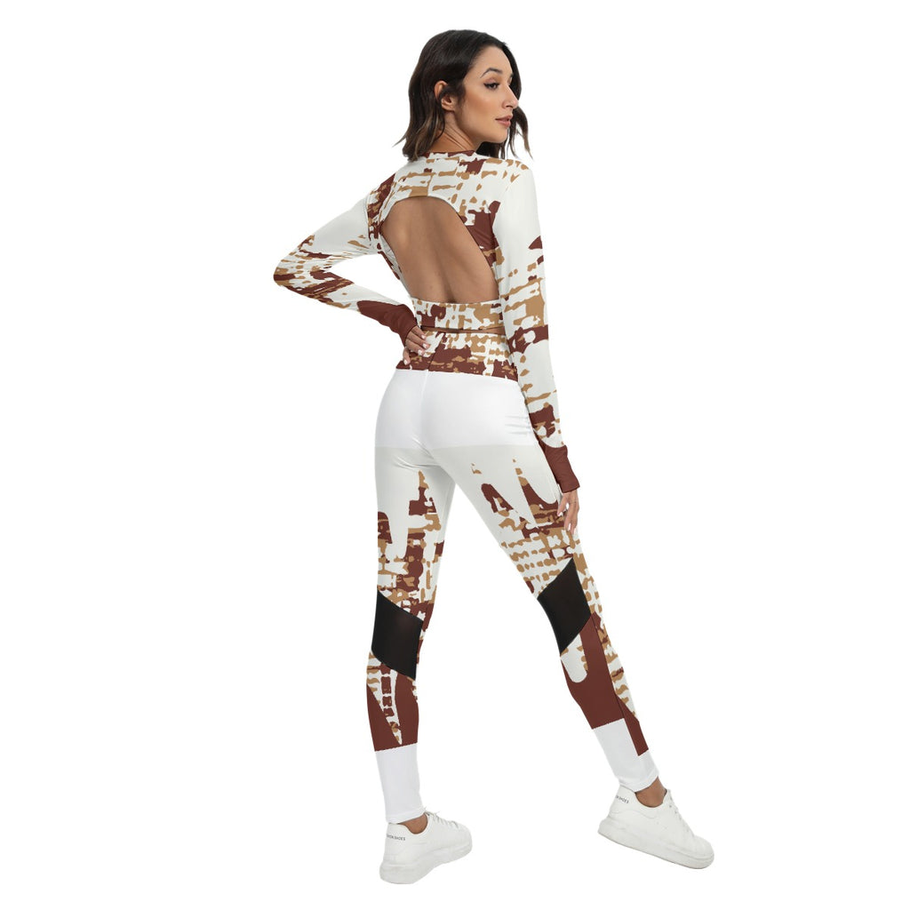 Gray Grey Women's Sport Set With Backless Top And Leggings