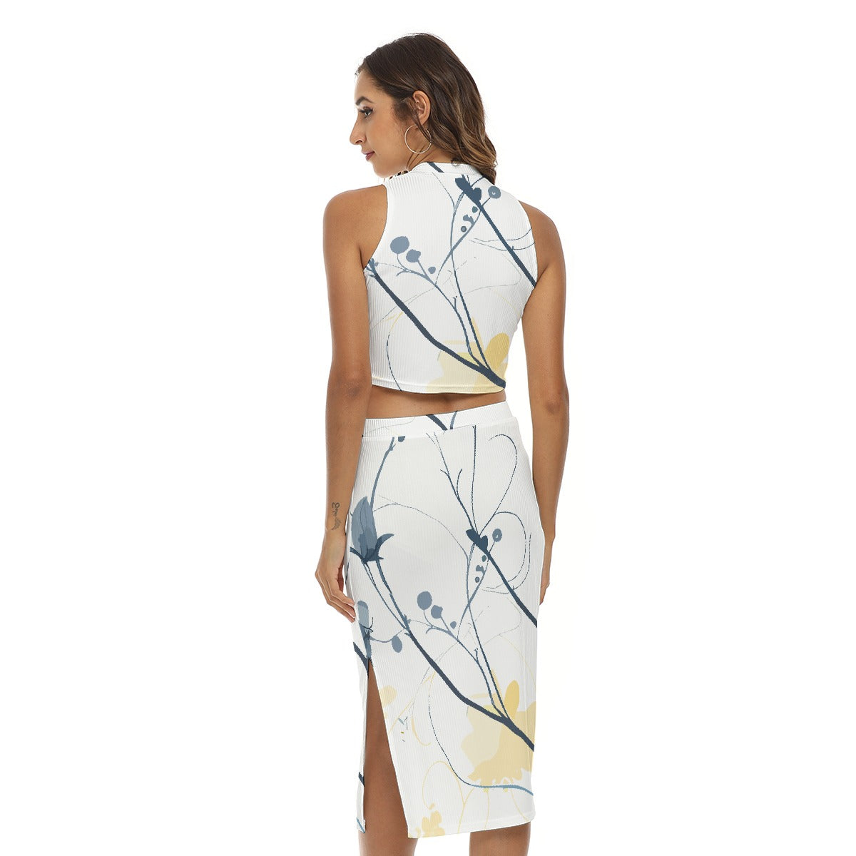 Stem connection Women's Tank Top & Split High Skirt Set