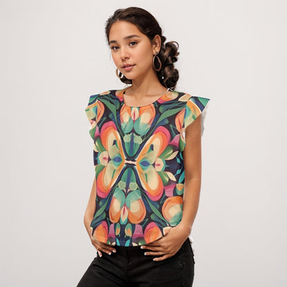 Butterfly effect Women's O-neck T-shirt With Ruffle Sleeves