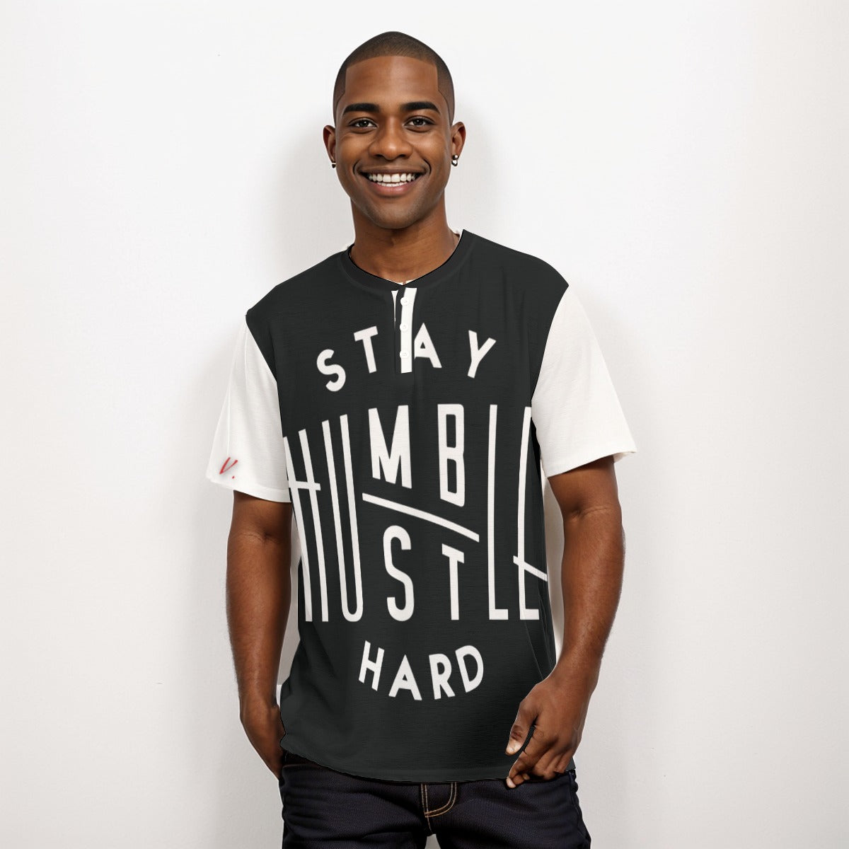 Stay humble Men's Short Sleeve T-shirt With Button Closure