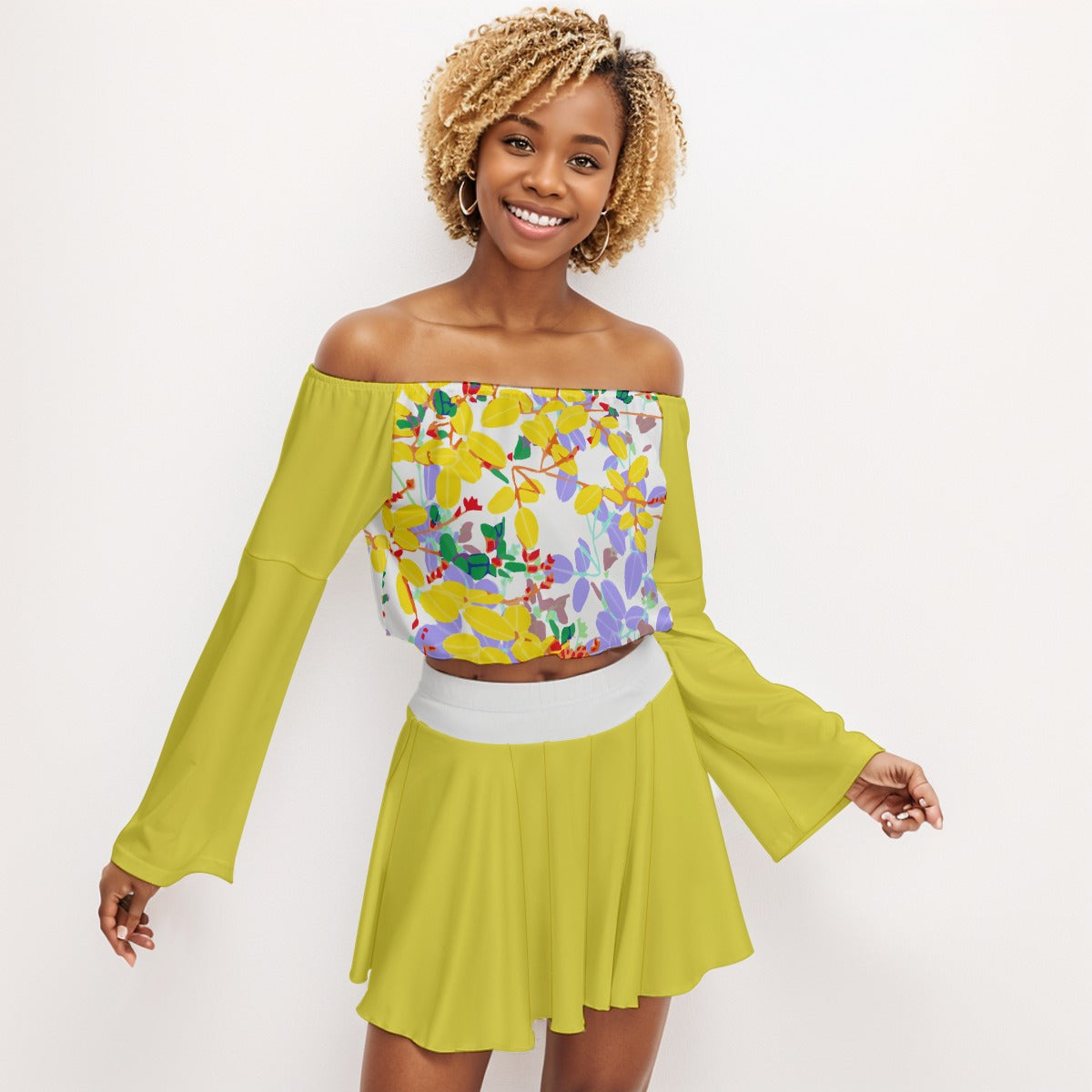 Floral Women's Off-shoulder Top And Skirt Set