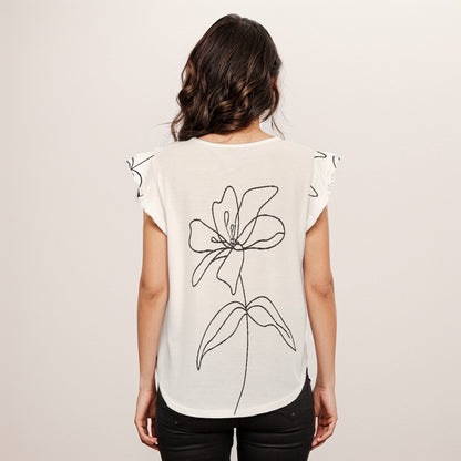 Lonely flower Women's O-neck T-shirt With Ruffle Sleeves