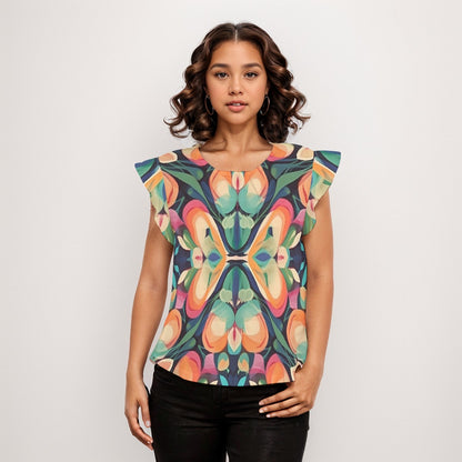 Butterfly effect Women's O-neck T-shirt With Ruffle Sleeves