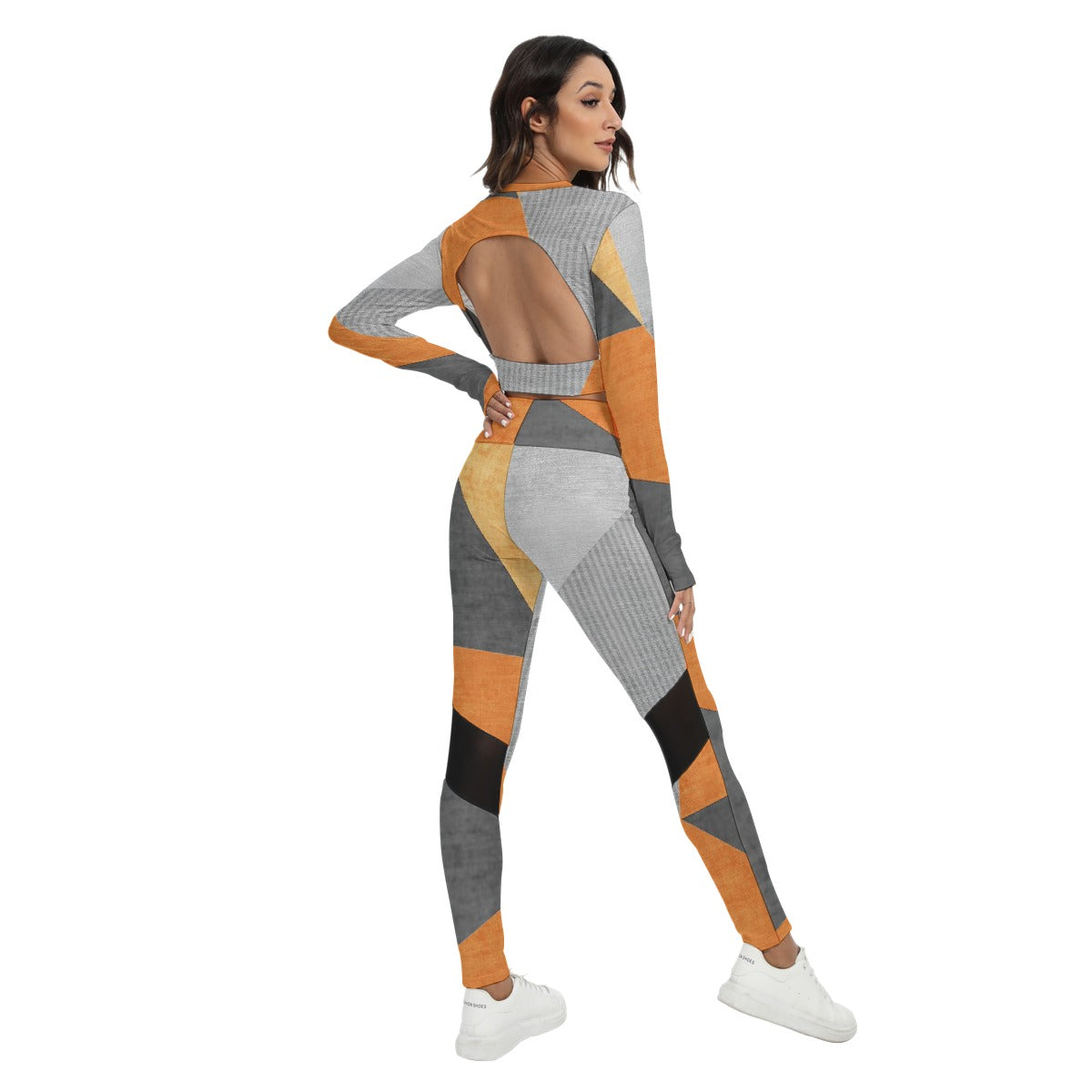 Gray Grey Women's Sport Set With Backless Top And Leggings