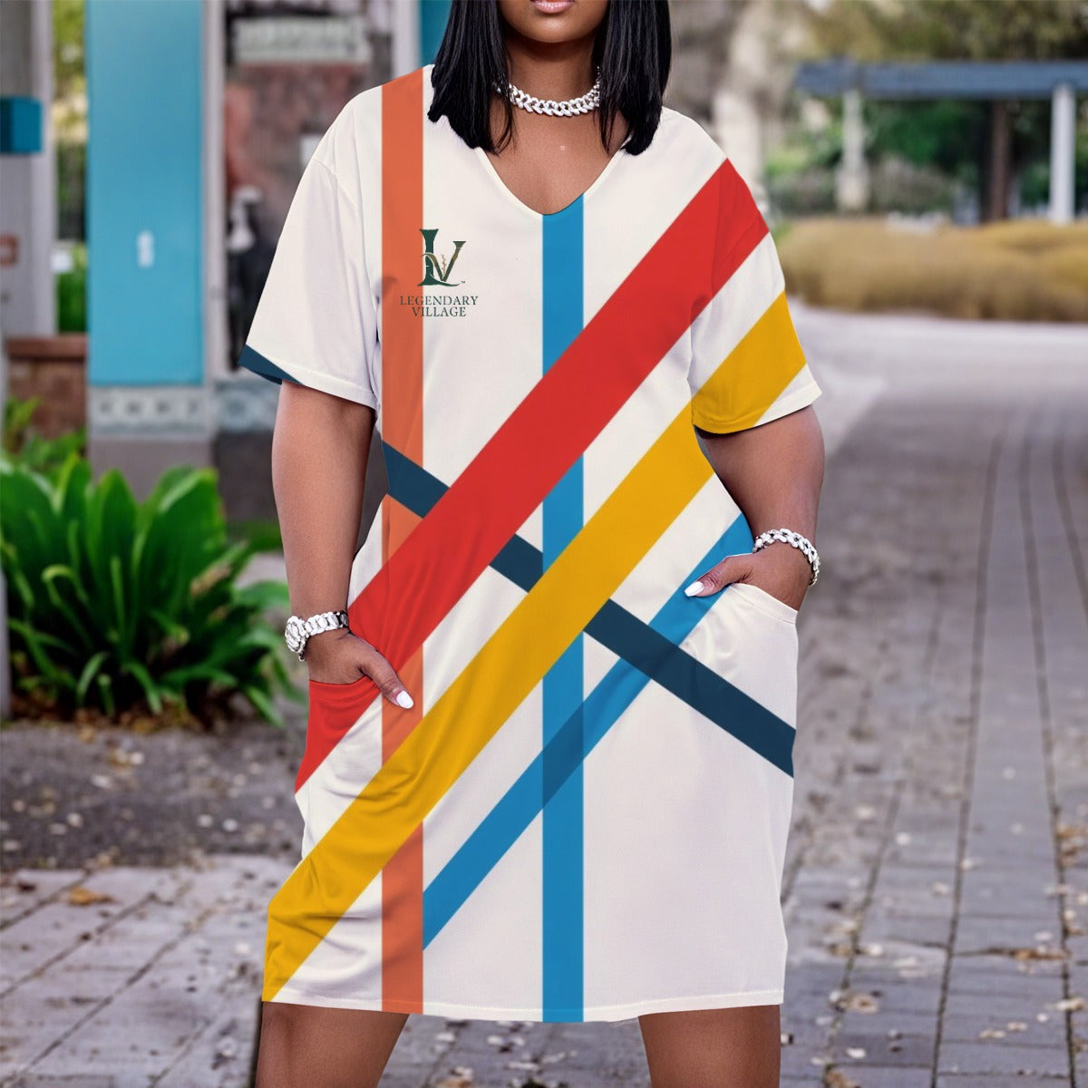 Stripe Search Women's V neck Dress