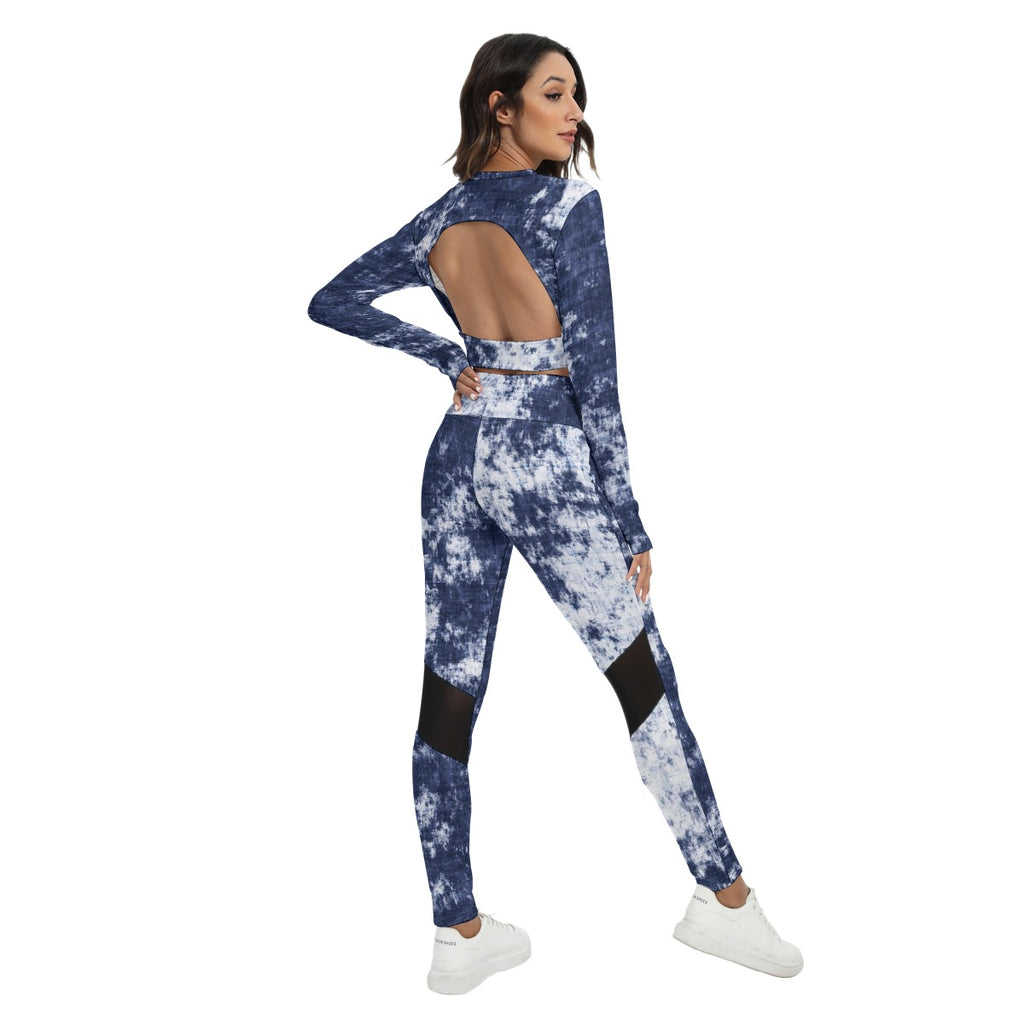 Gray Grey Women's Sport Set With Backless Top And Leggings