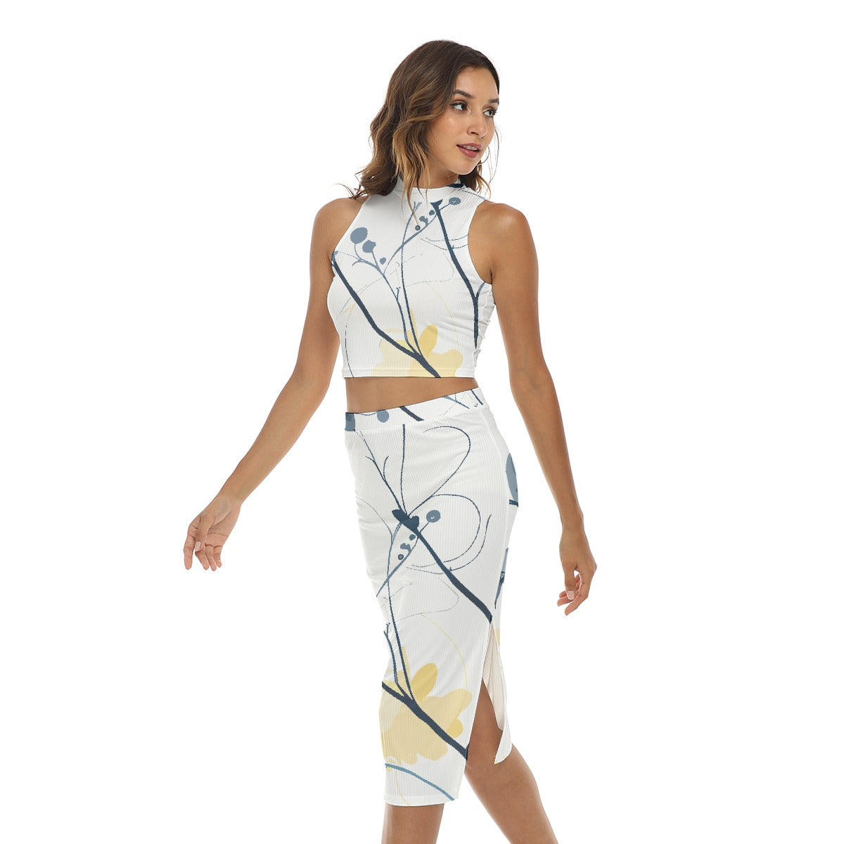 Stem connection Women's Tank Top & Split High Skirt Set