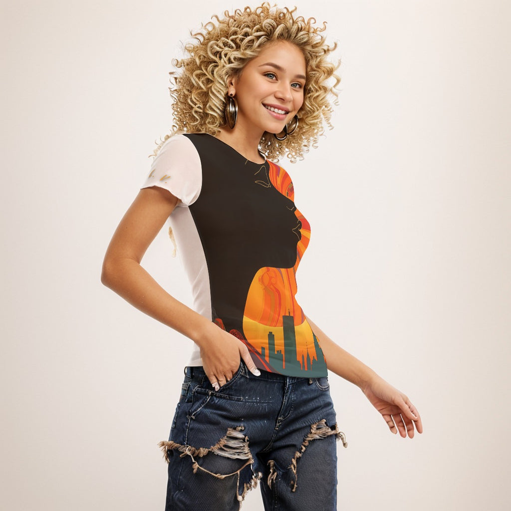 I C My City Women's Short Sleeve Mesh Blouse