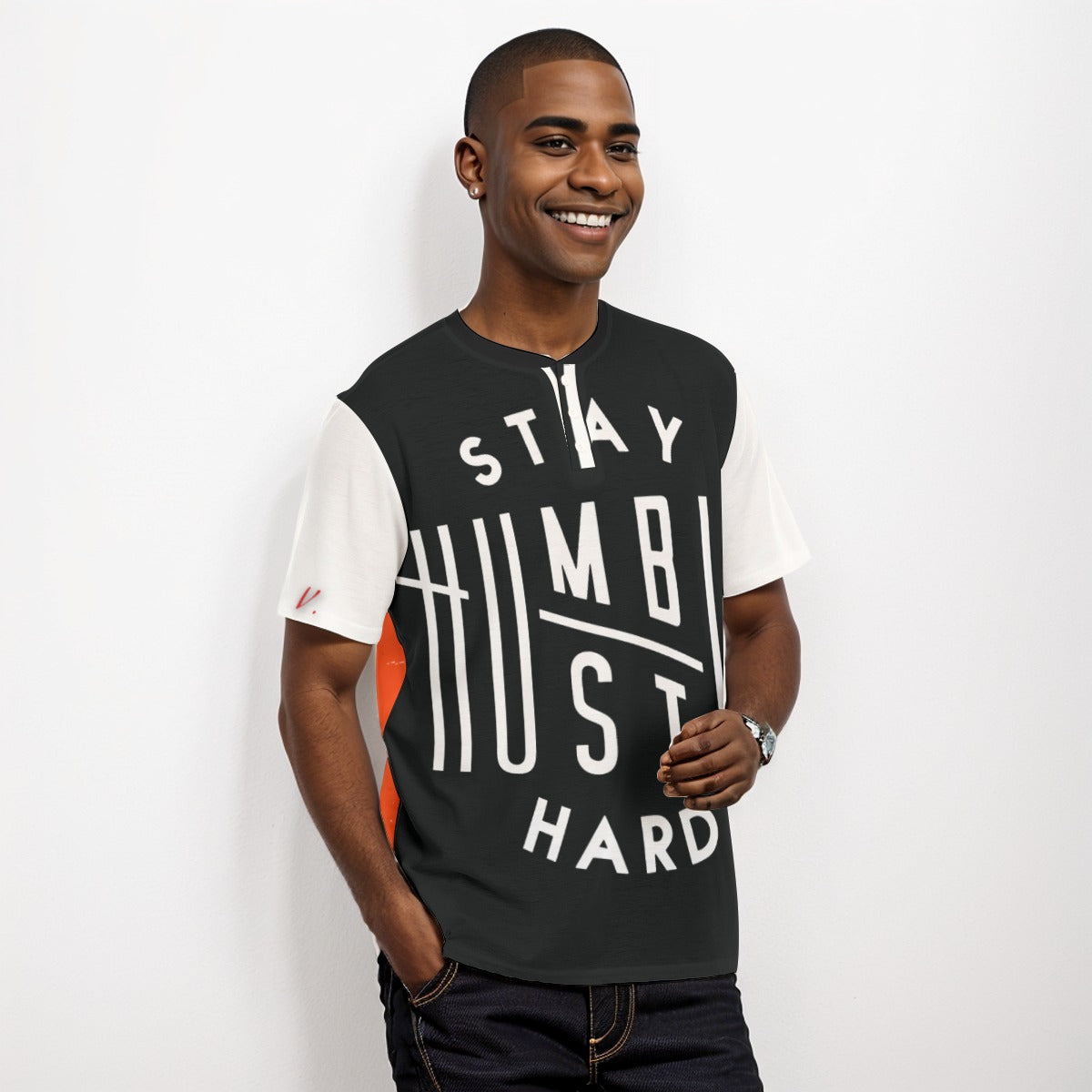 Stay humble Men's Short Sleeve T-shirt With Button Closure