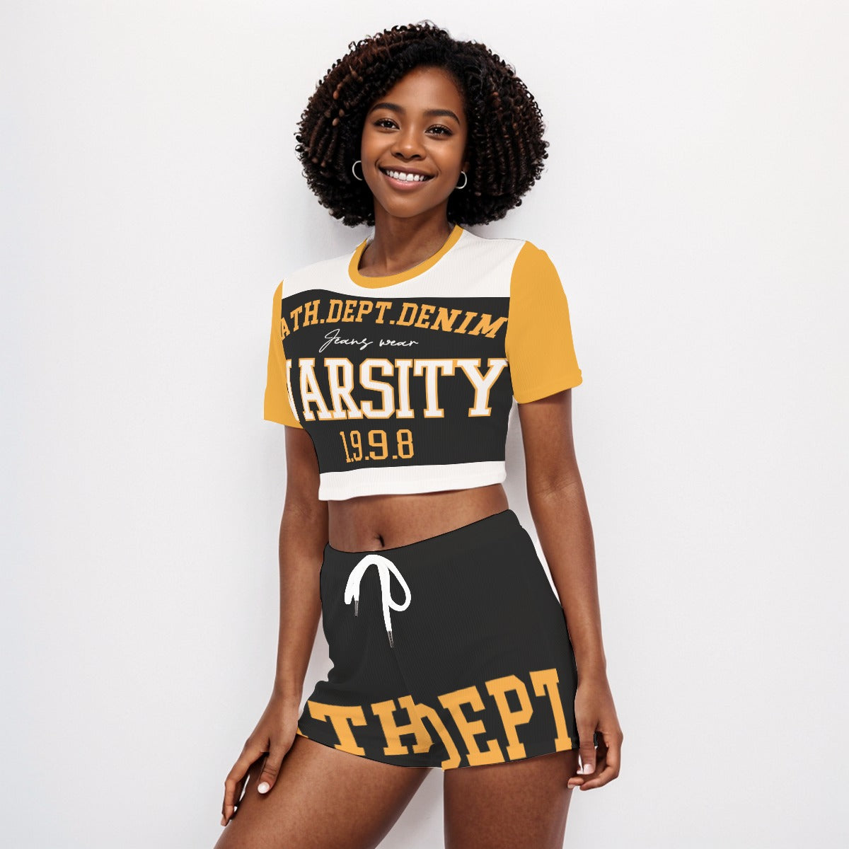 Varsity Women's O-neck T-shirt Shorts Suit