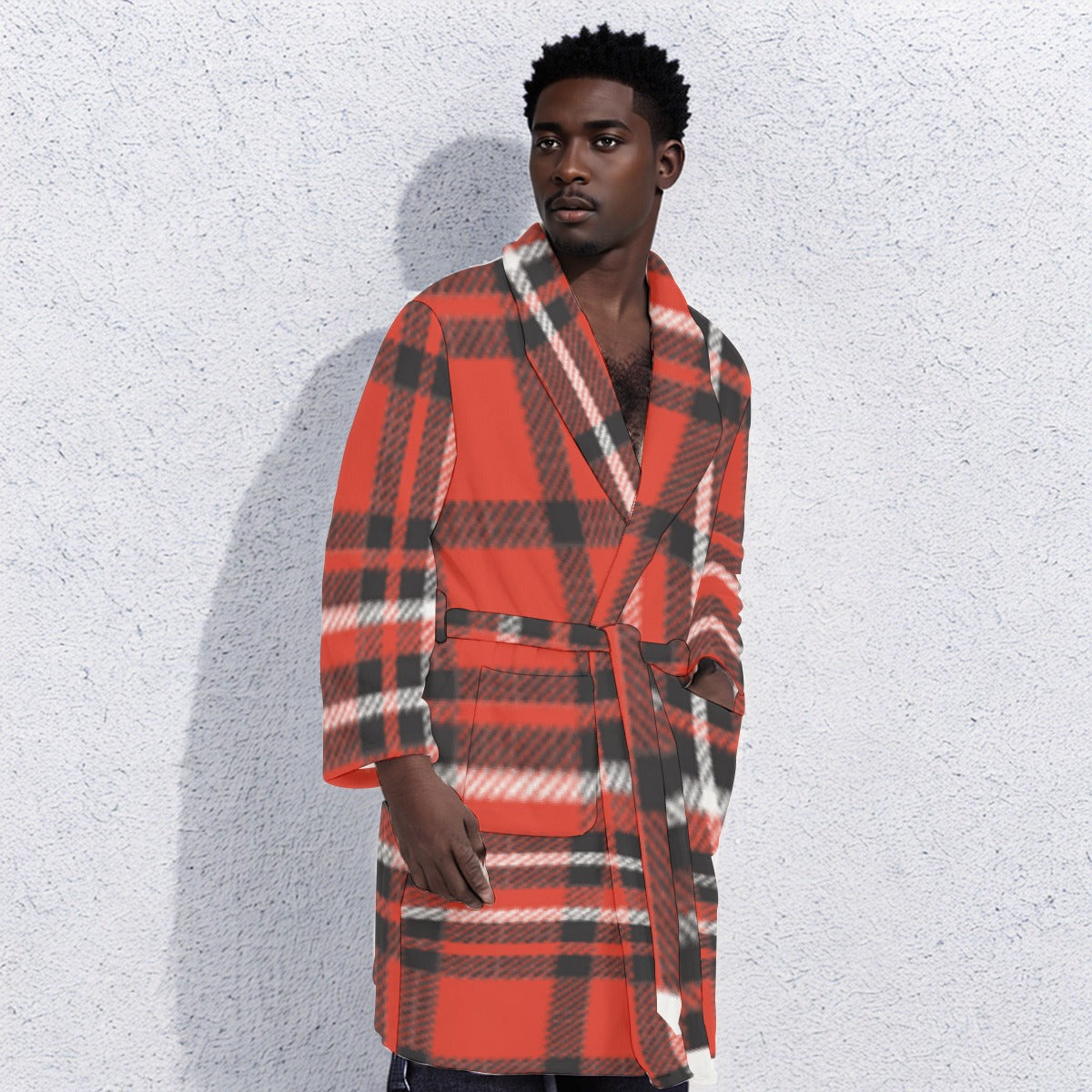 Plaid red Men's Borg Fleece Robe