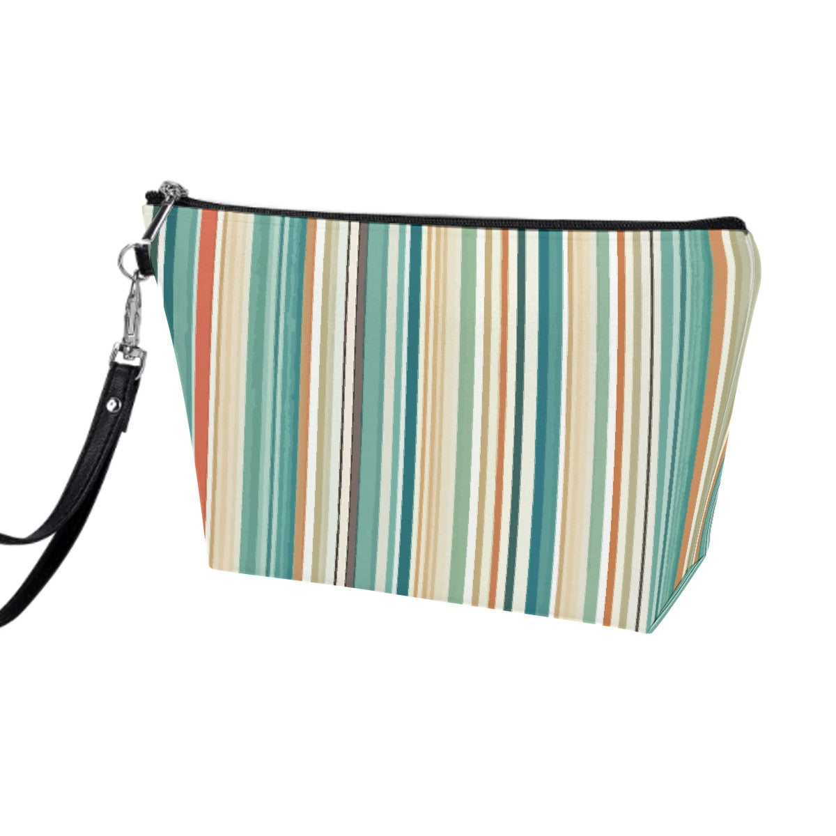 Striped Out Cosmetic Bag With Black Handle