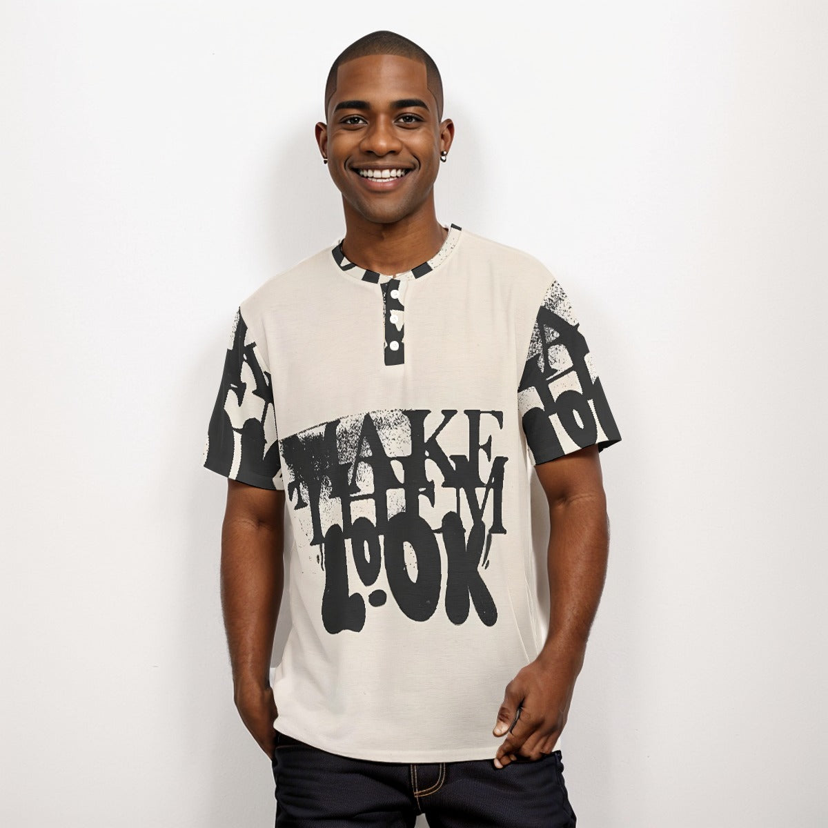 Make them look Men's Short Sleeve T-shirt With Button Closure