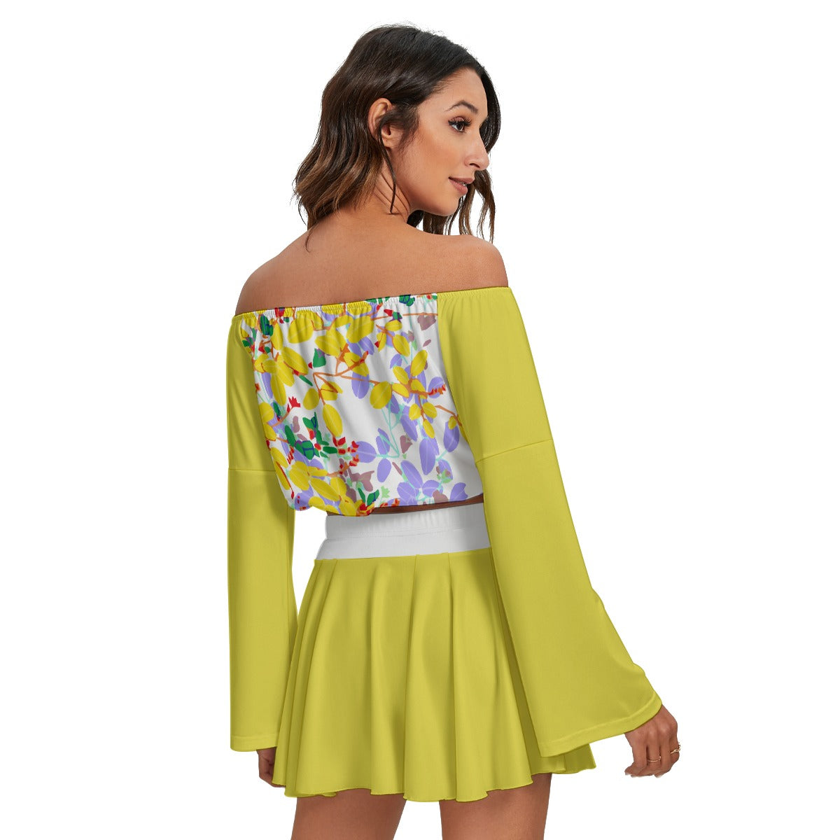 Floral Women's Off-shoulder Top And Skirt Set